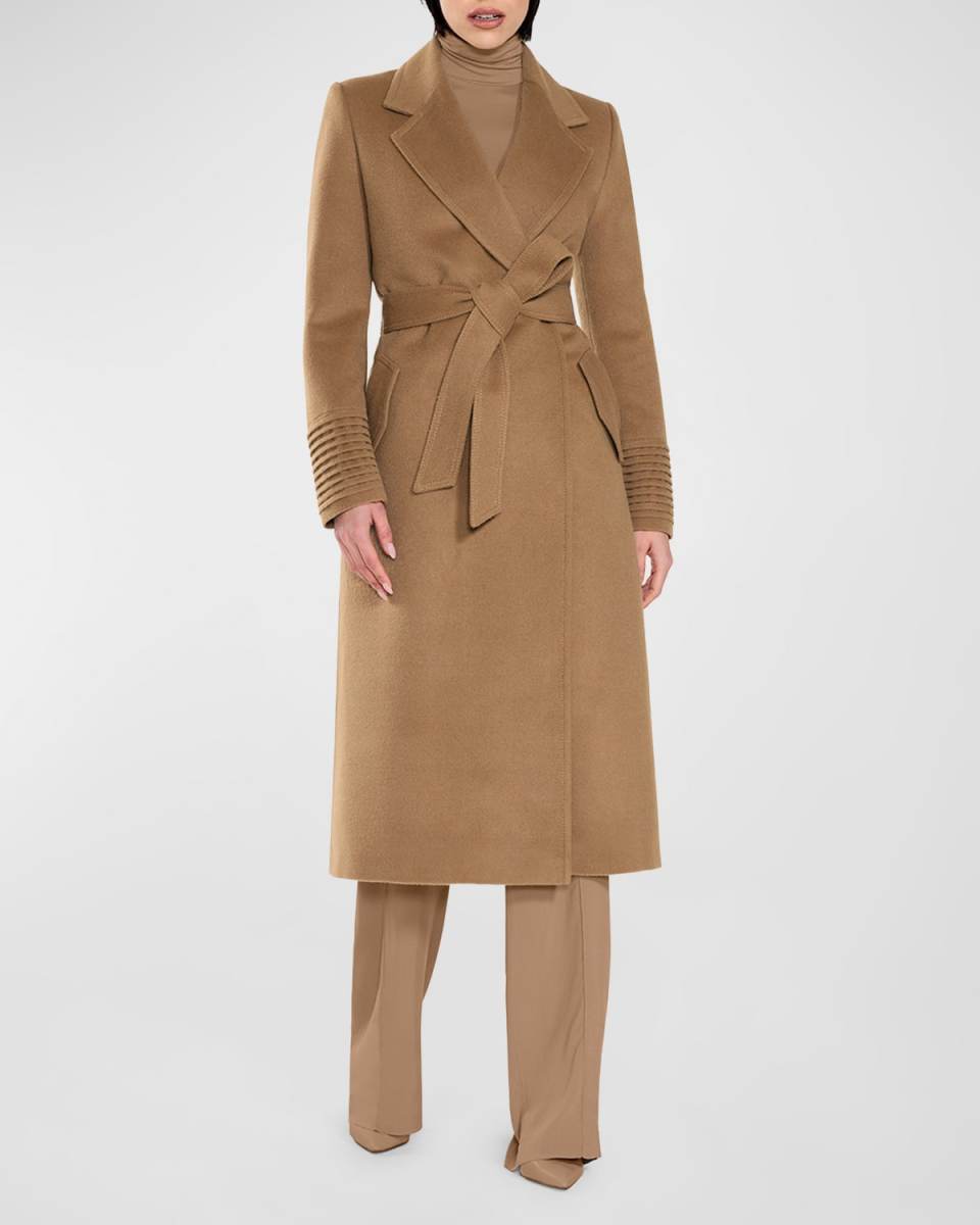 Long Notched-Collar Wrap Coat